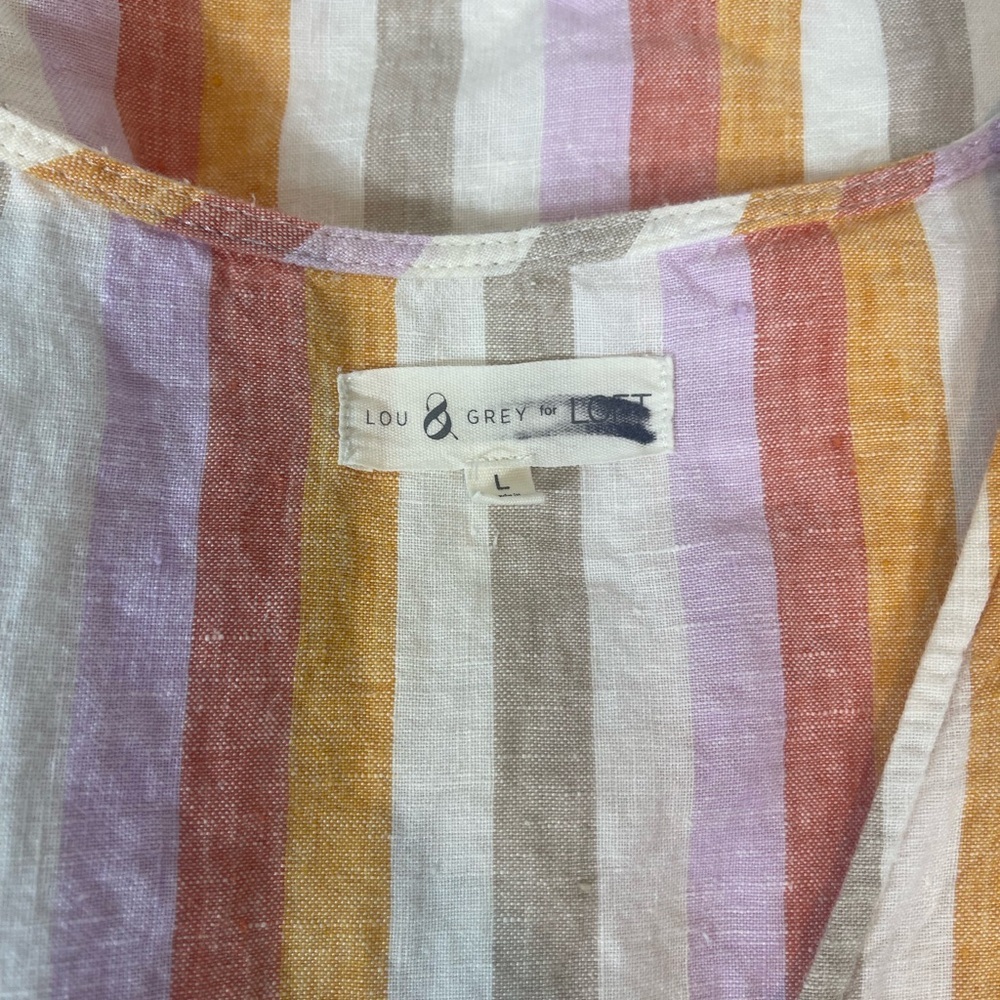 Lou & Grey for LOFT 100% Linen Pastel Striped Midi Dress Size L - Picture 5 of 9